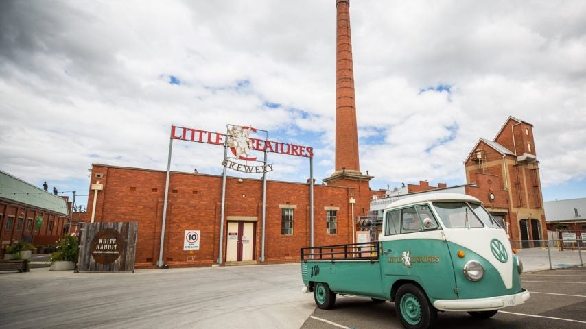 Out the front of Little Creatures Brewery, which is inside a former paper mill.