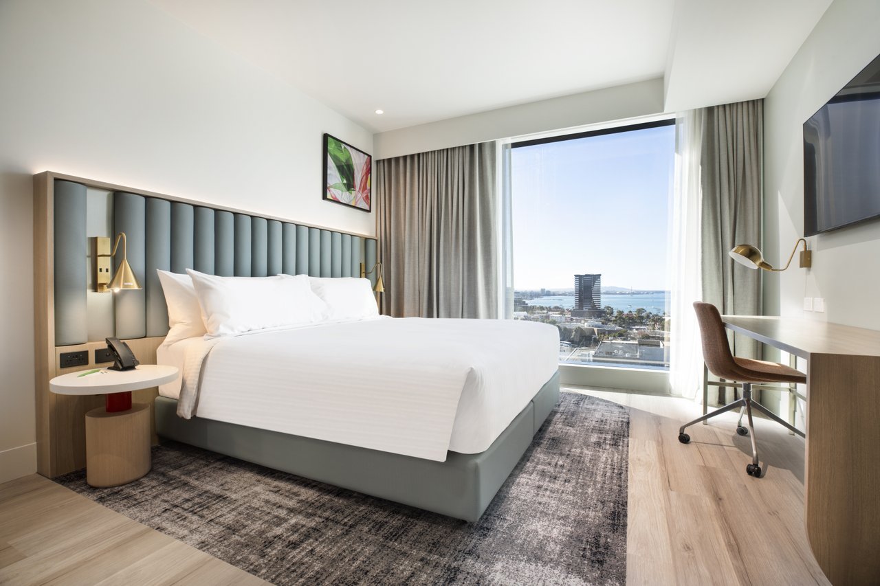 The King Suite with bay views at the new Holiday Inn & Suites Geelong.