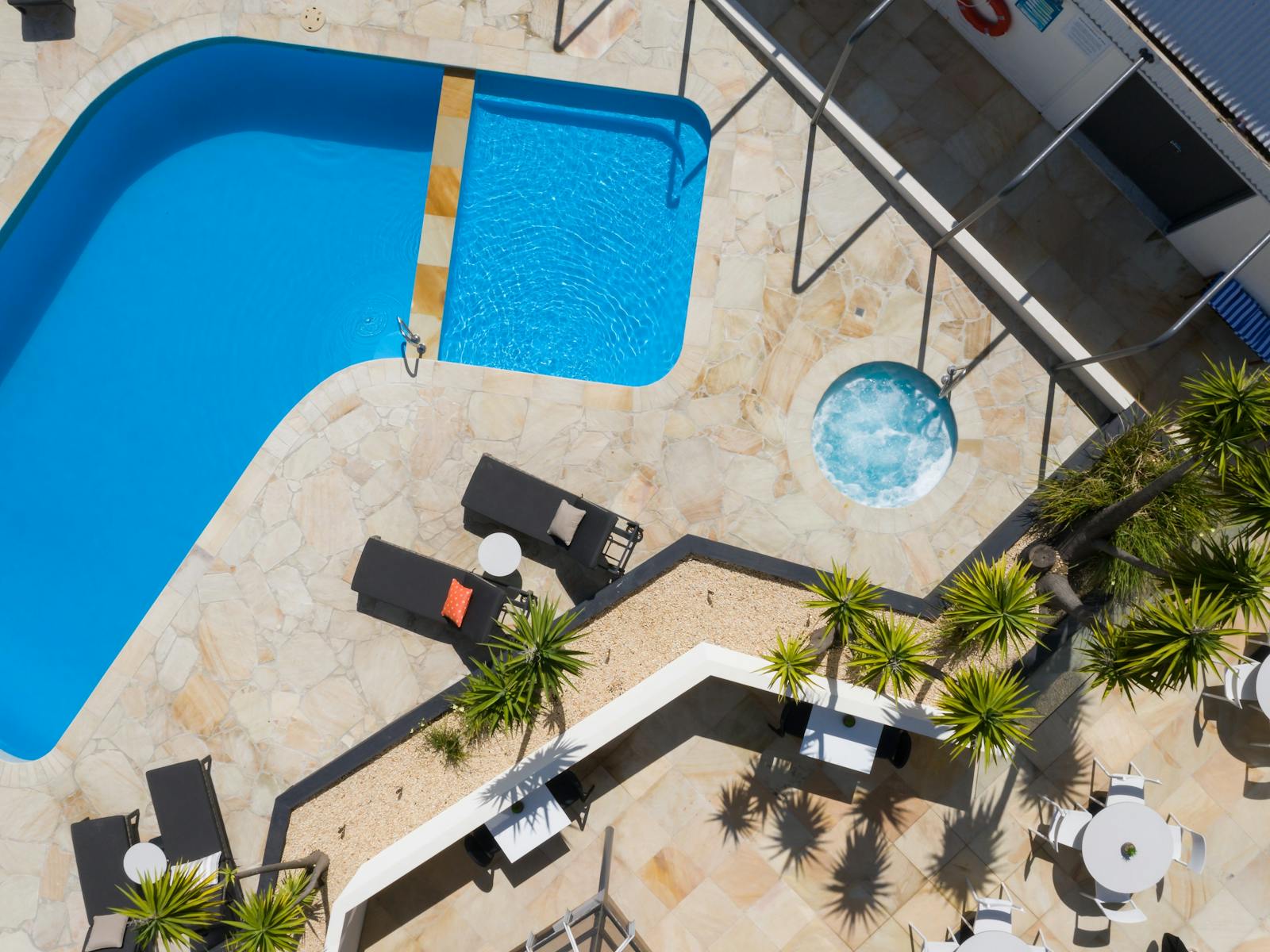 Looking down at the pool and spa at Rydges Geelong